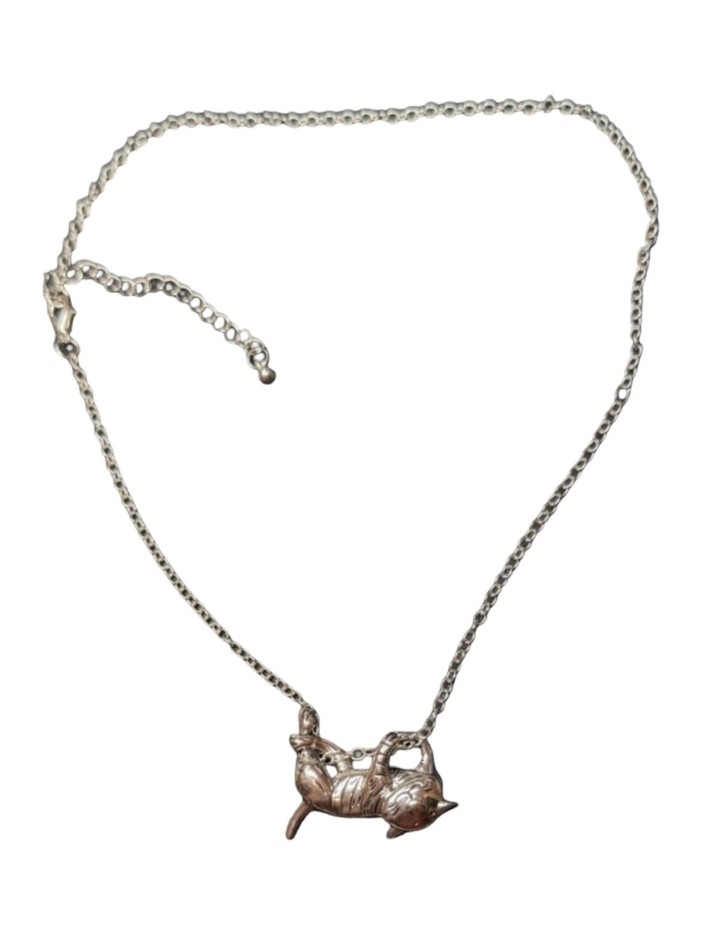 Whimsical Silver Color Cat Necklace – Playful Sculpted Kitty Pendant - Picture 6 of 7